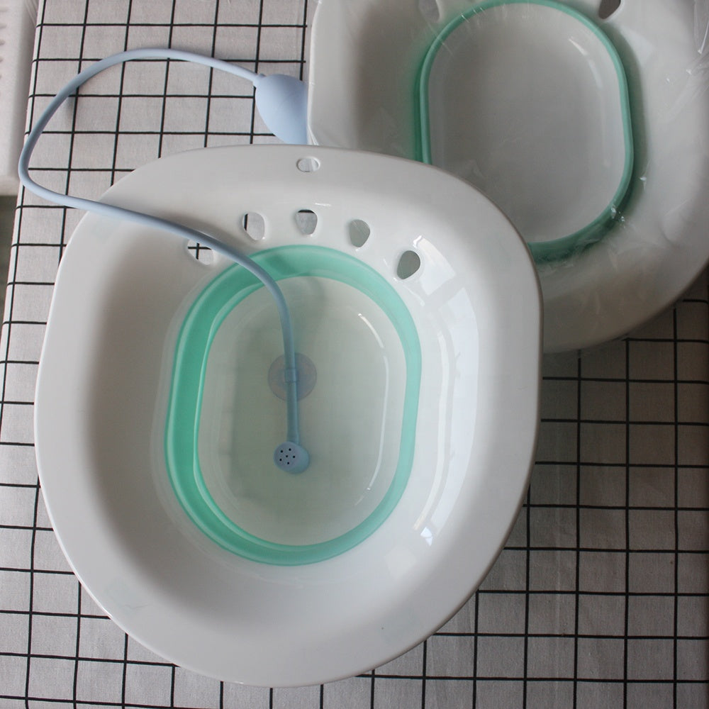 Foldable Sitz Bath for Toilet Seat | Postpartum Care & Hemorrhoid Relief | Anti-Overflow Bidet Basin with Flusher