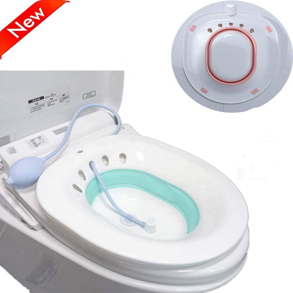 Foldable Sitz Bath for Toilet Seat | Postpartum Care & Hemorrhoid Relief | Anti-Overflow Bidet Basin with Flusher