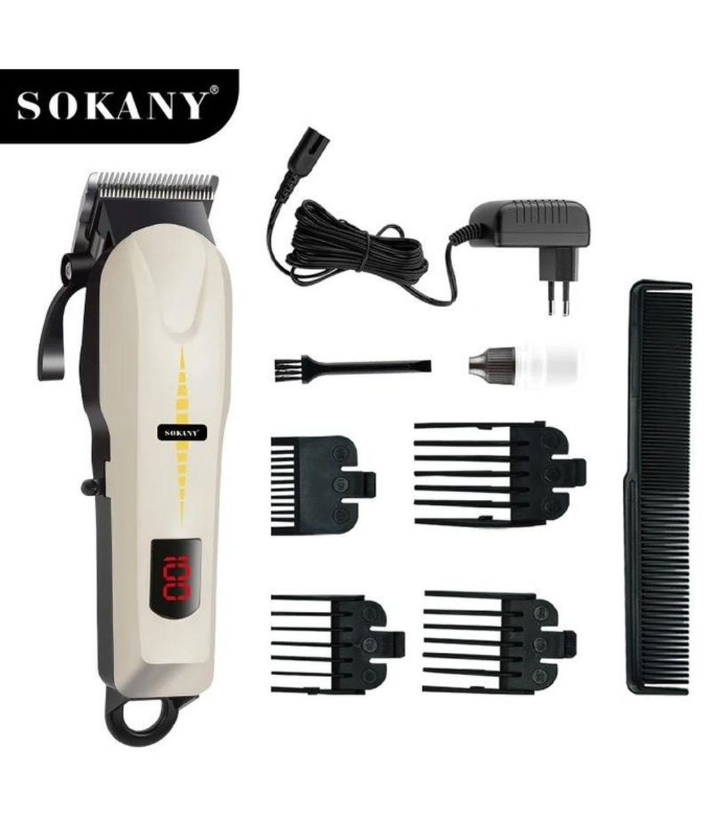 Sokany Rechargeable Hair Clipper – Stainless Steel Blades, LCD Display, 2000mAh Battery, Taper Control, 4 Combs
