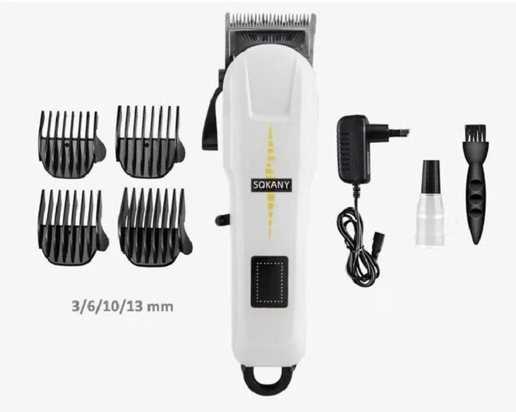 Sokany Rechargeable Hair Clipper – Stainless Steel Blades, LCD Display, 2000mAh Battery, Taper Control, 4 Combs
