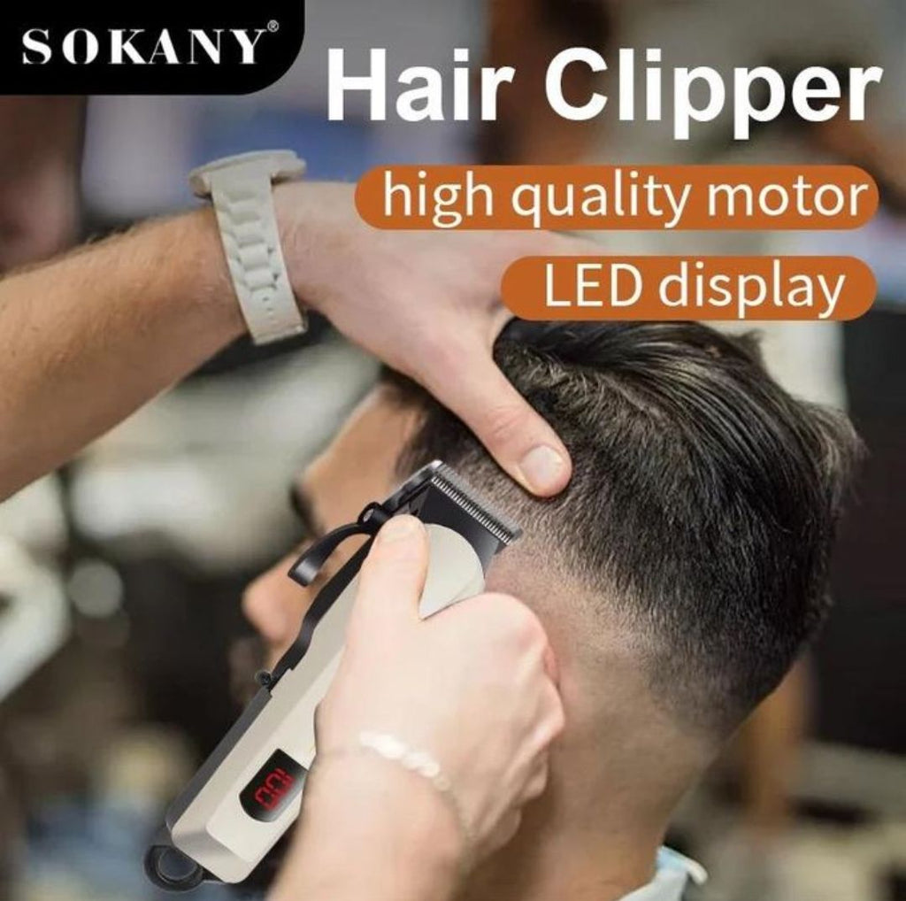 Sokany Rechargeable Hair Clipper – Stainless Steel Blades, LCD Display, 2000mAh Battery, Taper Control, 4 Combs