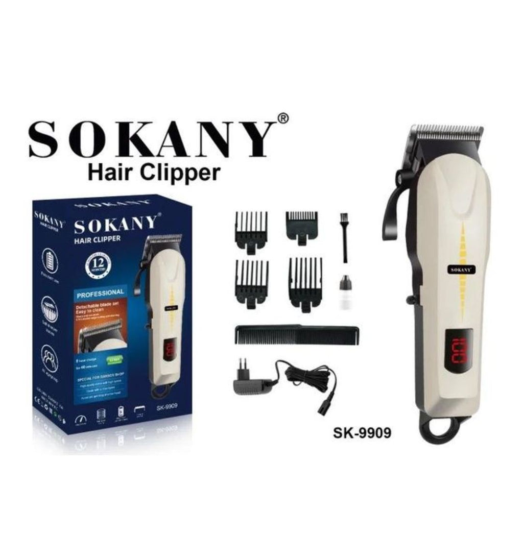 Sokany Rechargeable Hair Clipper – Stainless Steel Blades, LCD Display, 2000mAh Battery, Taper Control, 4 Combs