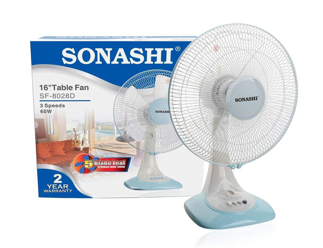 Sonashi 16" Table Fan, SF-8028D – White/Blue | Powerful Cooling & Whisper-Quiet Operation - LIFE STORES UGANDA