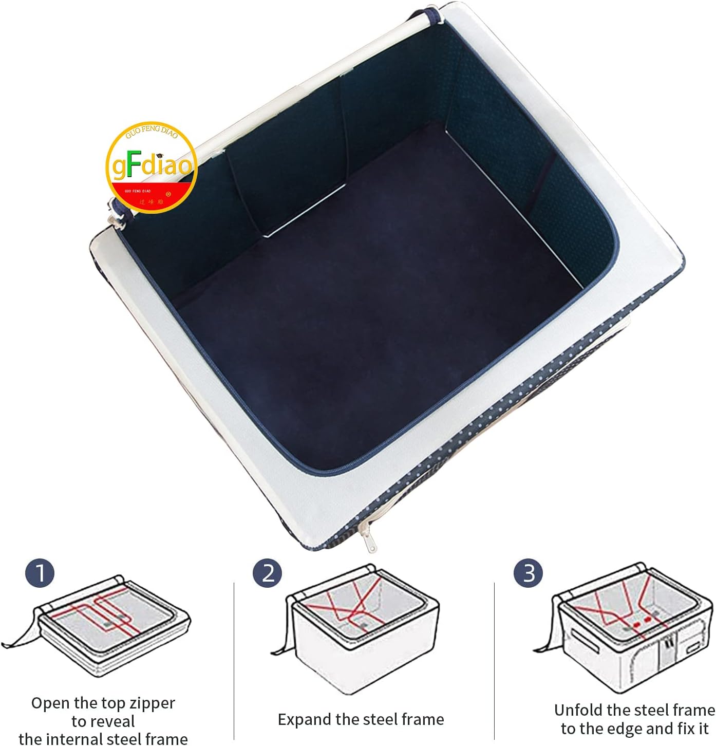 Steel Frame Oxford Cloth Storage Box – 100L Large Capacity, Foldable & Dustproof Organizer for Clothes, Blankets, Quilts