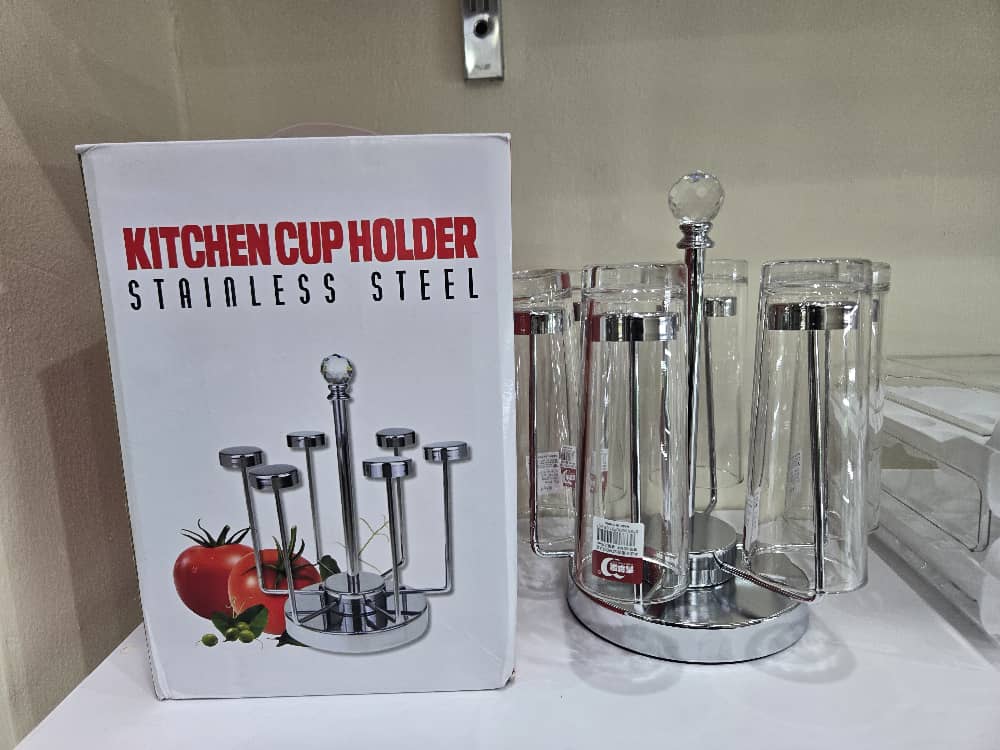 Stainless Steel Rotating Cup Holder – 360° Spinning 6-Cup Organizer for Mugs, Glasses & Bottles (Food-Grade 304 Steel)