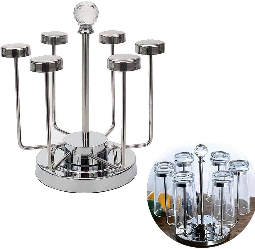 Stainless Steel Rotating Cup Holder – 360° Spinning 6-Cup Organizer for Mugs, Glasses & Bottles (Food-Grade 304 Steel)
