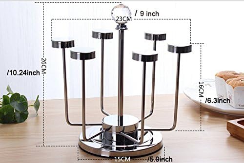 Stainless Steel Rotating Cup Holder – 360° Spinning 6-Cup Organizer for Mugs, Glasses & Bottles (Food-Grade 304 Steel)