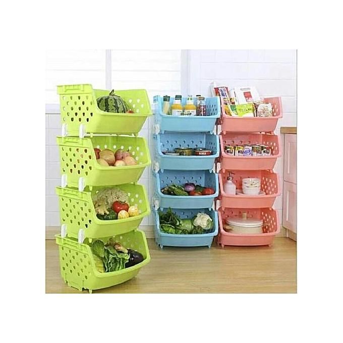 4-Tier Rolling Storage Cart – Sturdy Steel, Smooth-Rolling Wheels, Stackable Baskets, Multi-Room Use