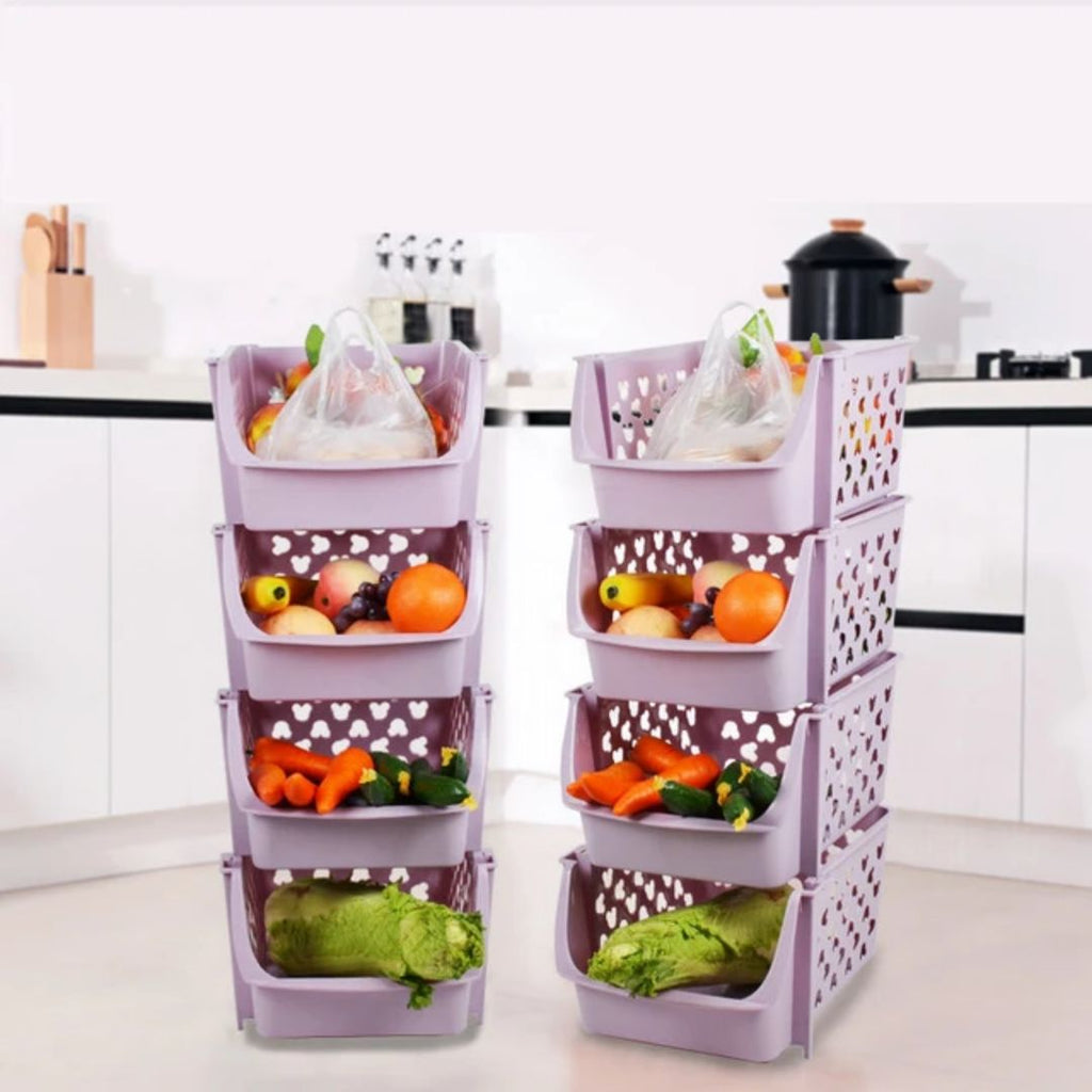 4-Tier Rolling Storage Cart – Sturdy Steel, Smooth-Rolling Wheels, Stackable Baskets, Multi-Room Use