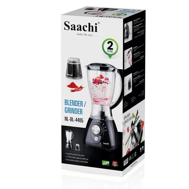 Saachi Blender & Grinder 2-in-1 – 1.5L 300W, Stainless Steel Blades, Multiple Speeds, Pulse Function, Overheat Protection
