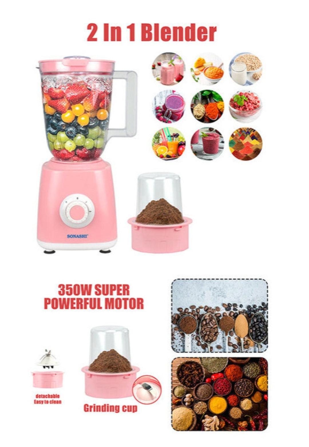 Sonashi 2-in-1 Blender SB-153N1 | 300W Motor, 1.5L & 0.5L Jars, Stainless Steel Blades & Spice Grinder - LIFE STORES UGANDA