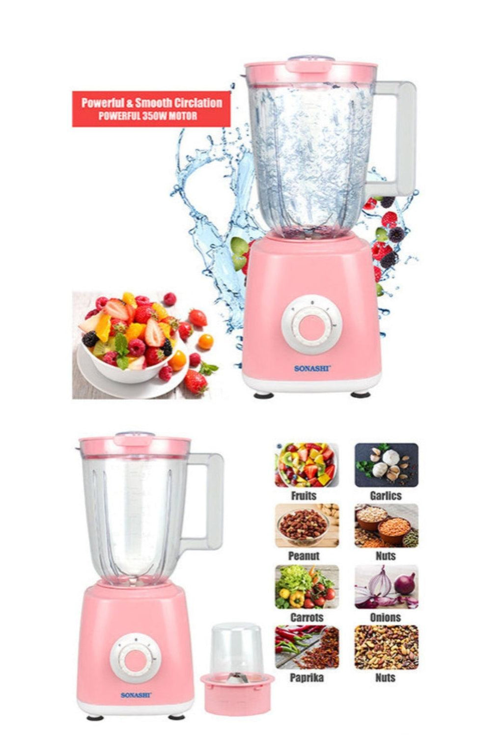 Sonashi 2-in-1 Blender SB-153N1 | 300W Motor, 1.5L & 0.5L Jars, Stainless Steel Blades & Spice Grinder - LIFE STORES UGANDA