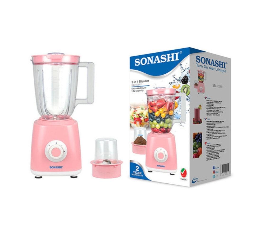 Sonashi 2-in-1 Blender SB-153N1 | 300W Motor, 1.5L & 0.5L Jars, Stainless Steel Blades & Spice Grinder - LIFE STORES UGANDA