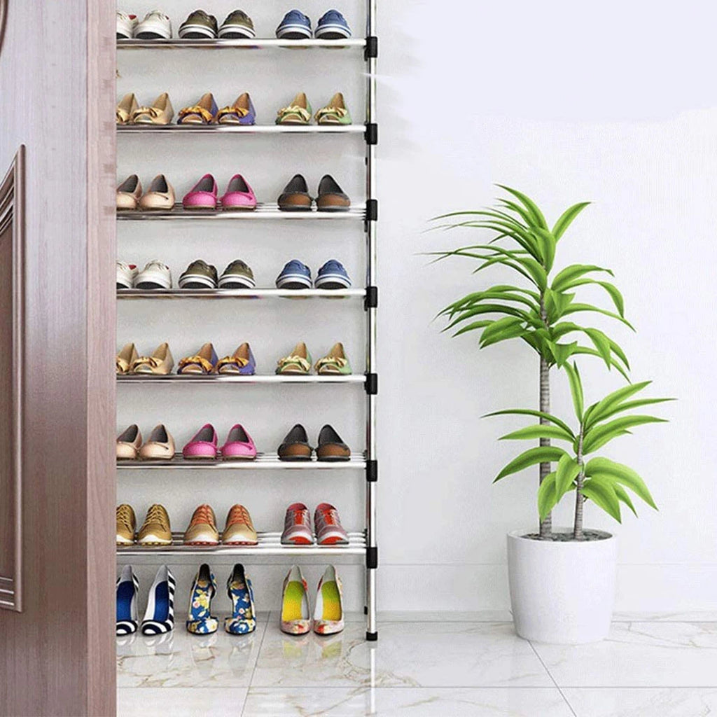 8-Layer Metallic Shoe Rack - Heavy Steel Storage Organizer with Space-Saving Design