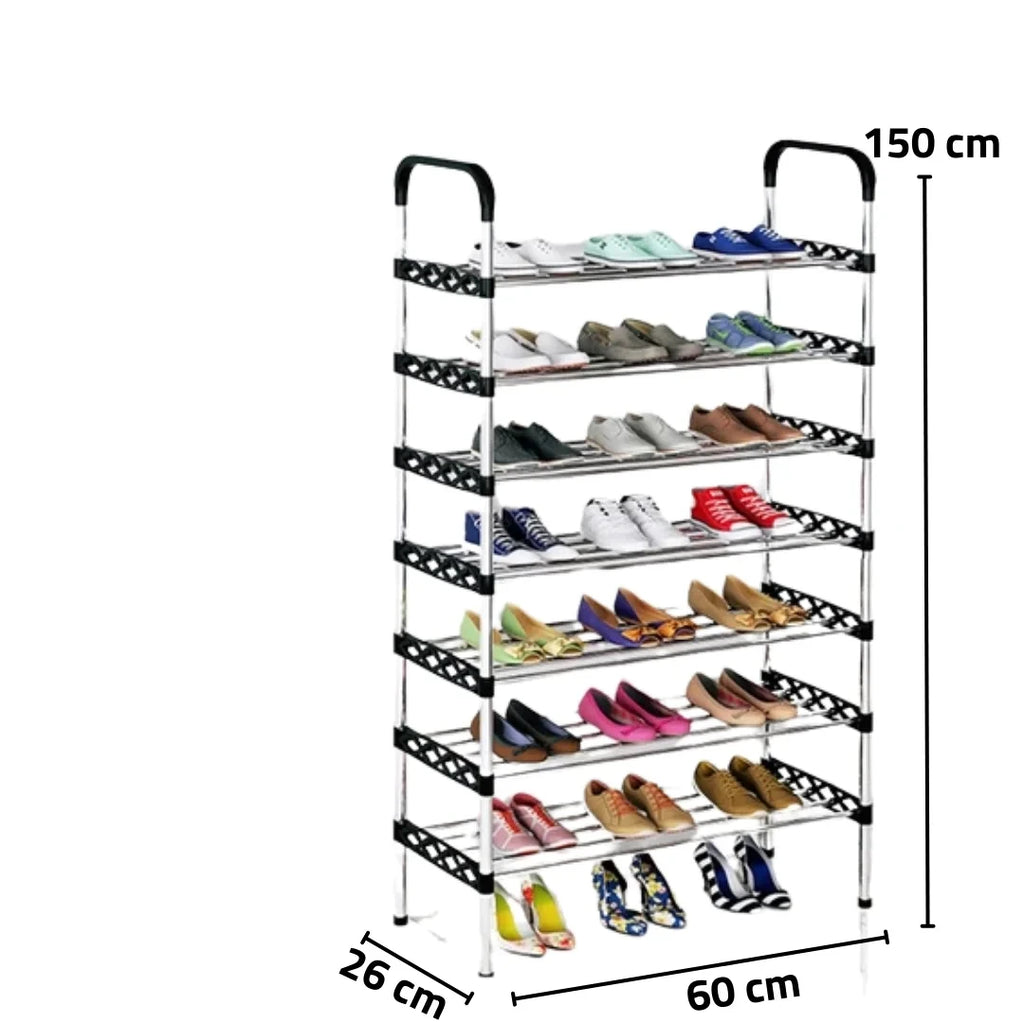 8-Layer Metallic Shoe Rack - Heavy Steel Storage Organizer with Space-Saving Design