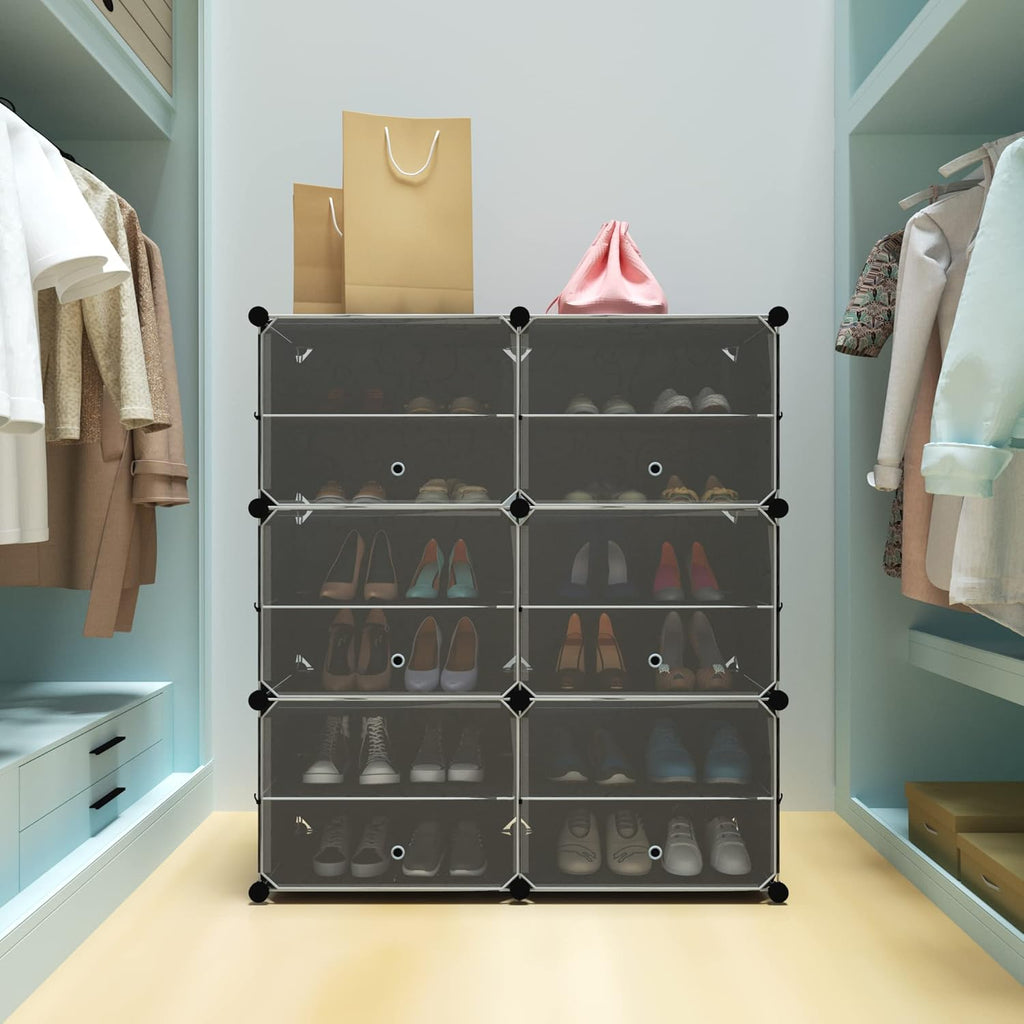 24 Pair Shoe Rack Organizer with Door - Expandable 6-Tier Storage Cabinet for Closet, Heels & Boots