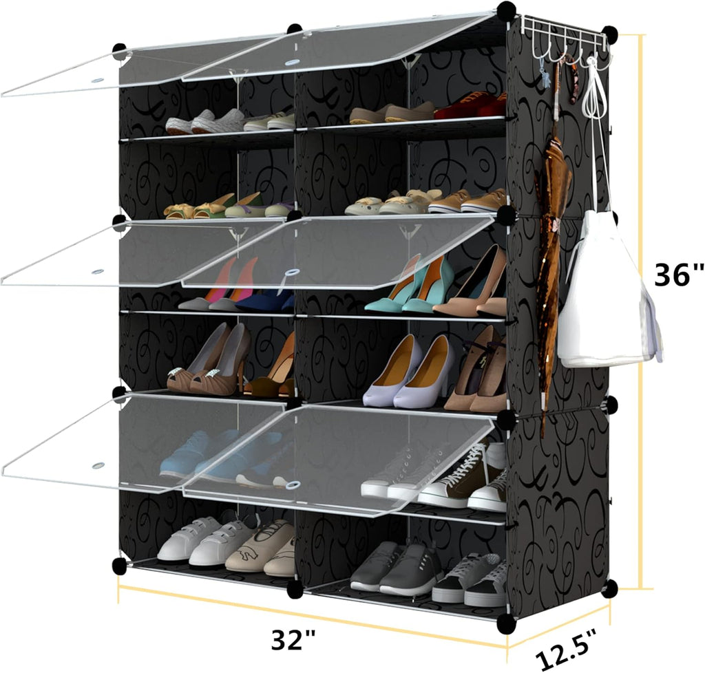24 Pair Shoe Rack Organizer with Door - Expandable 6-Tier Storage Cabinet for Closet, Heels & Boots