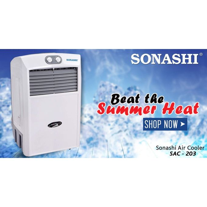 Sonashi 15L Air Cooler SAC-203 – Portable Air Cooler, Honeycomb Cooling, 3 Speed, Ice Chamber, White