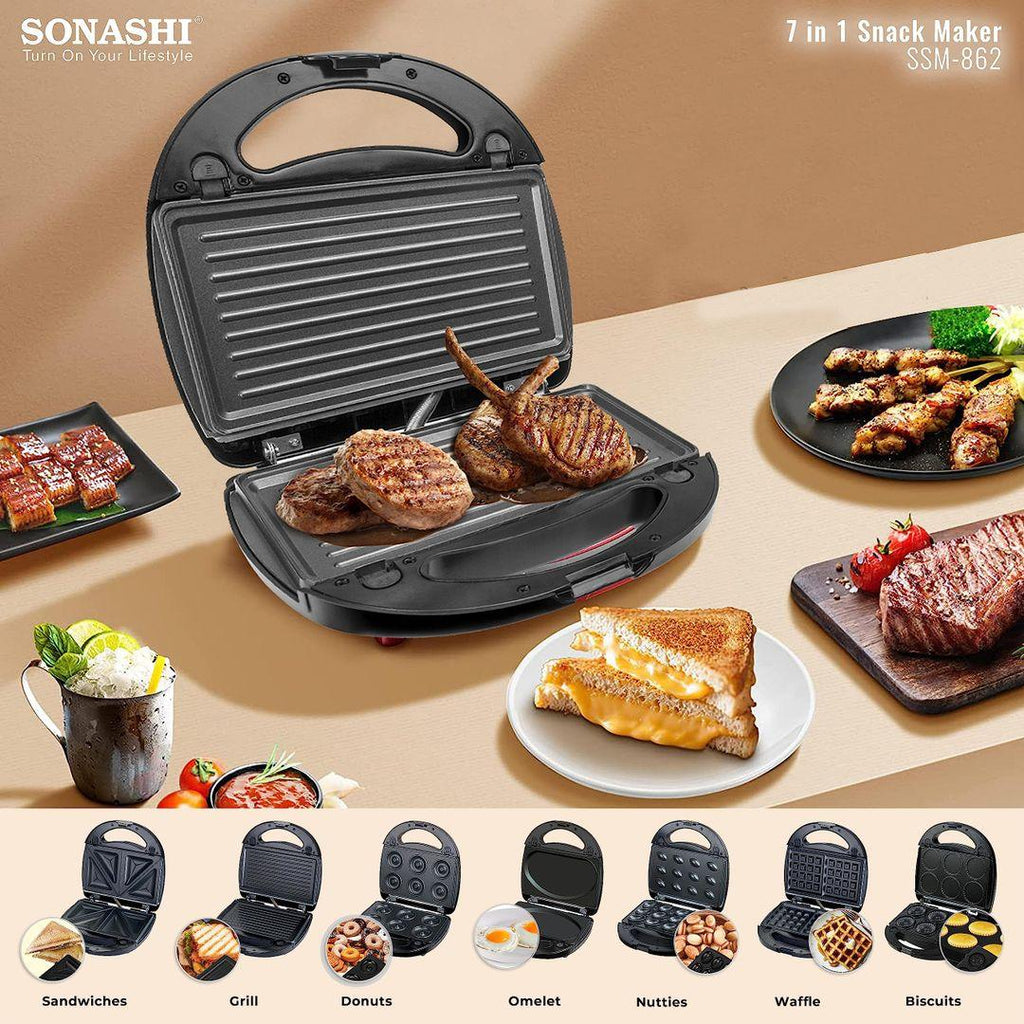 Sonashi 7-in-1 Multi Snack Maker SSM-862 | Versatile Kitchen Appliance for Sweet and Savory Treats - LIFE STORES UGANDA