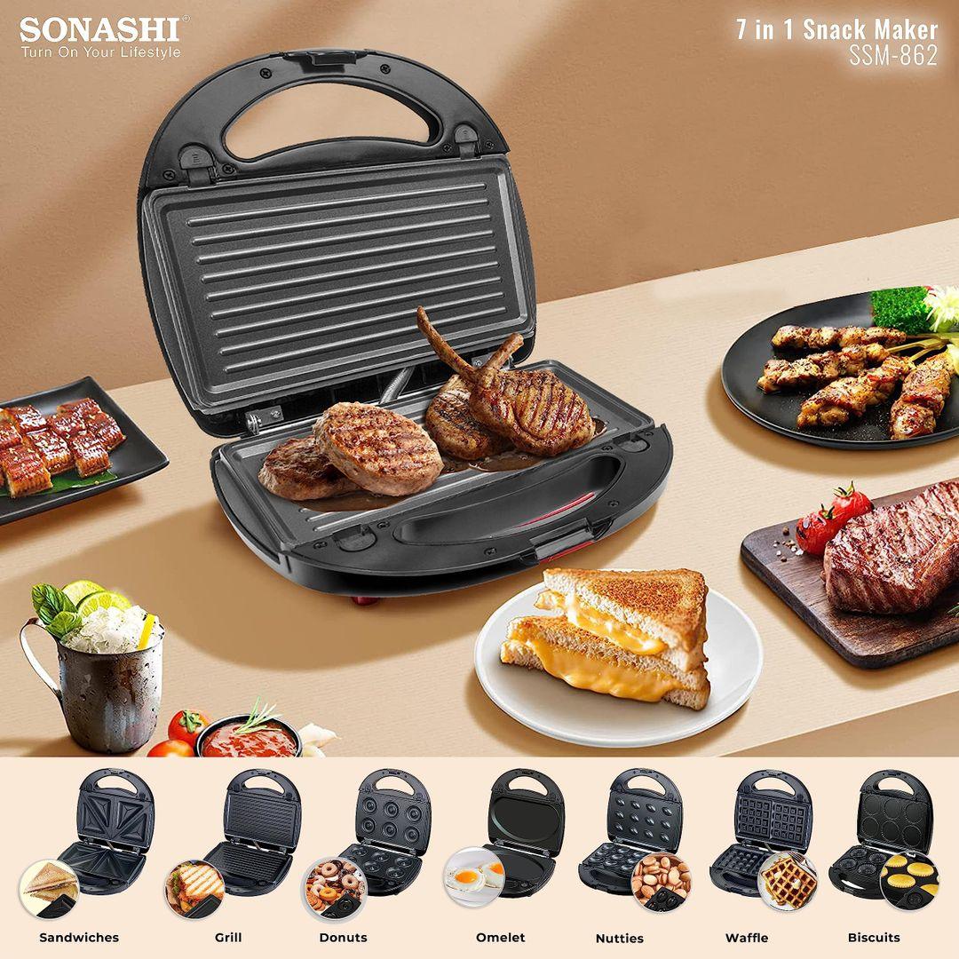 Sonashi 7-in-1 Multi Snack Maker SSM-862 | Versatile Kitchen Appliance for Sweet and Savory Treats - LIFE STORES UGANDA