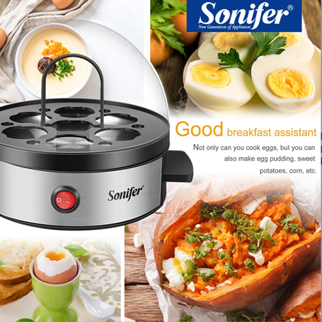 Sonifer Electric Egg Boiler SF-1501 – Cook Up to 7 Eggs Fast & Easy | Auto-Off + Sound Alarm + Multi-Use Steamer - LIFE STORES UGANDA