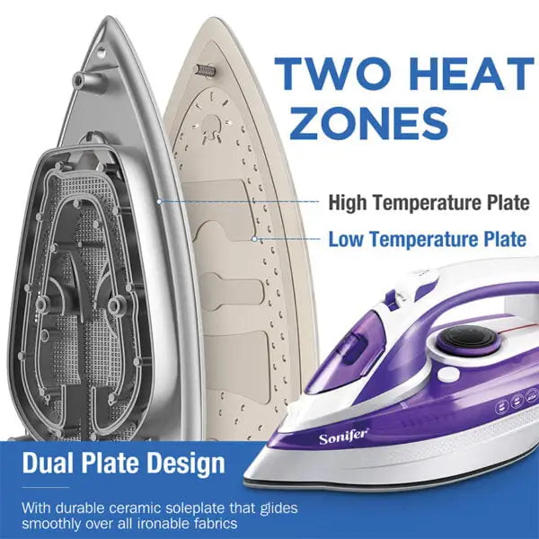 Sonifer Steam Iron – 2400W Fast Ironing, Ceramic Non-Stick Soleplate, 180g Steam Boost, Self-Clean
