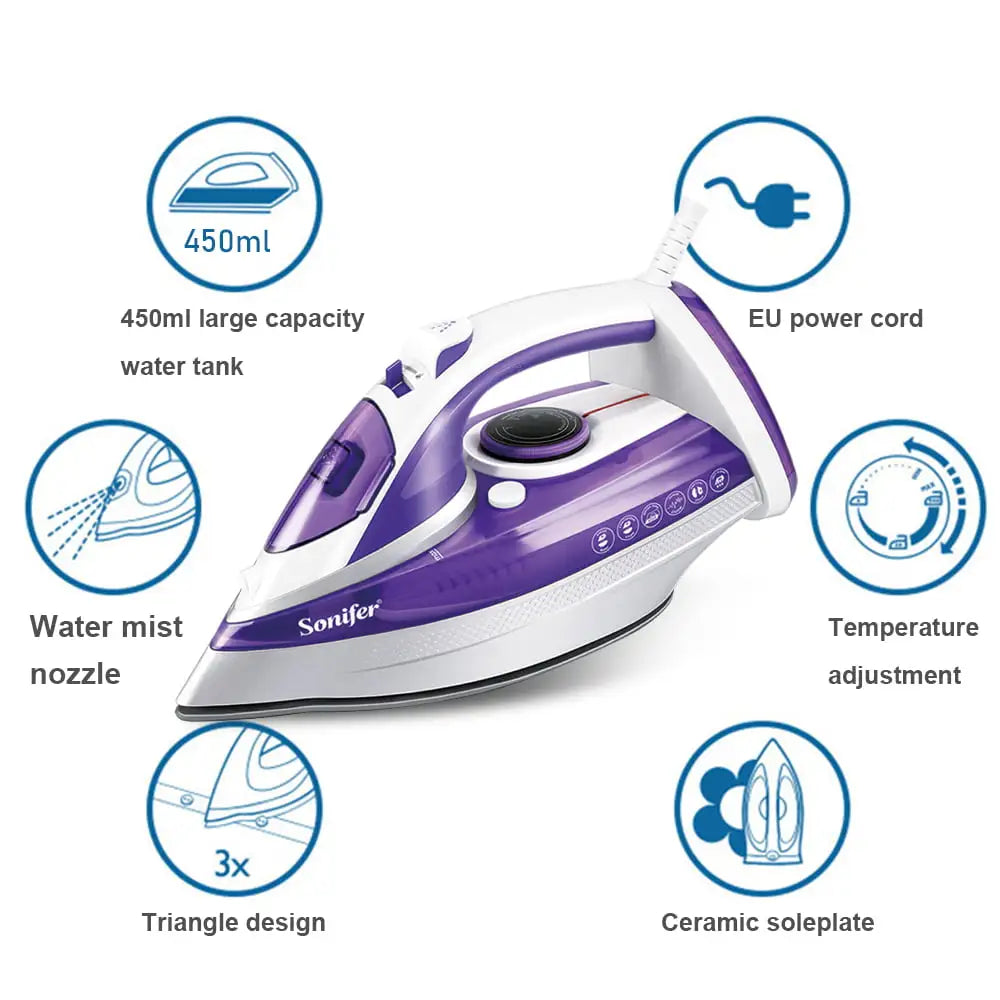 Sonifer Steam Iron – 2400W Fast Ironing, Ceramic Non-Stick Soleplate, 180g Steam Boost, Self-Clean