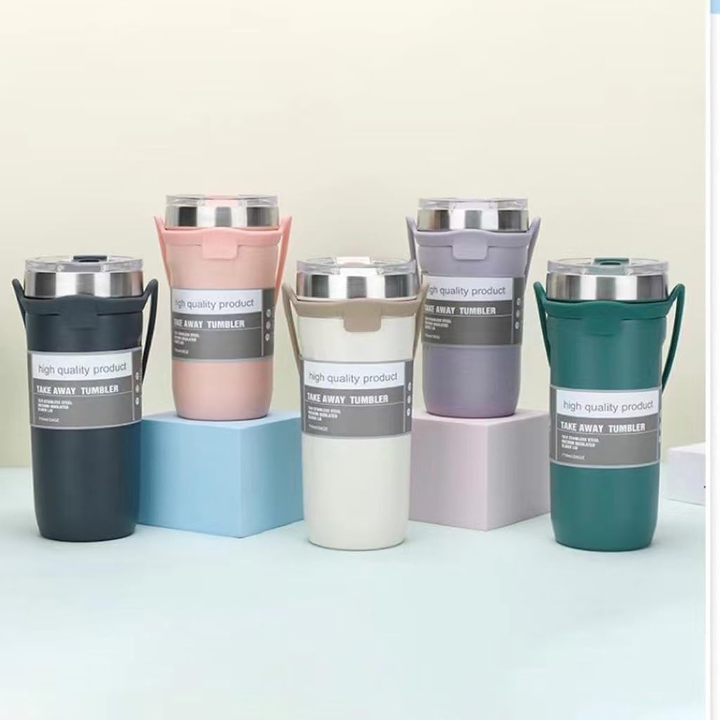 Bingba 710ml Insulated Tumbler with Handle & Straw – Double-Wall Vacuum Stainless Steel Travel Mug, Hot & Cold (Pink)