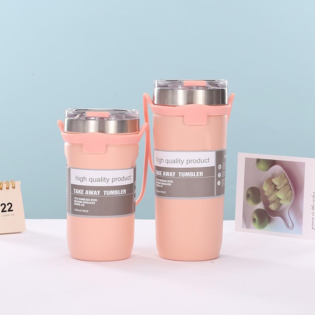 Bingba 710ml Insulated Tumbler with Handle & Straw – Double-Wall Vacuum Stainless Steel Travel Mug, Hot & Cold (Pink)