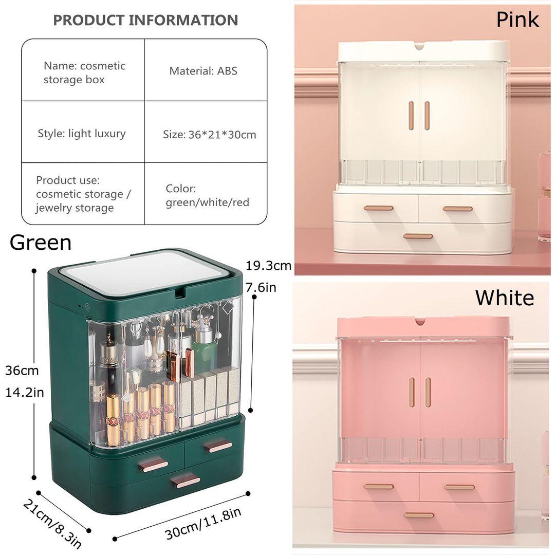 Storage Make Up Box With Mirror LED Light | Desktop Makeup Organizer Case – Dust-Proof, Drawer Type - LIFE STORES UGANDA