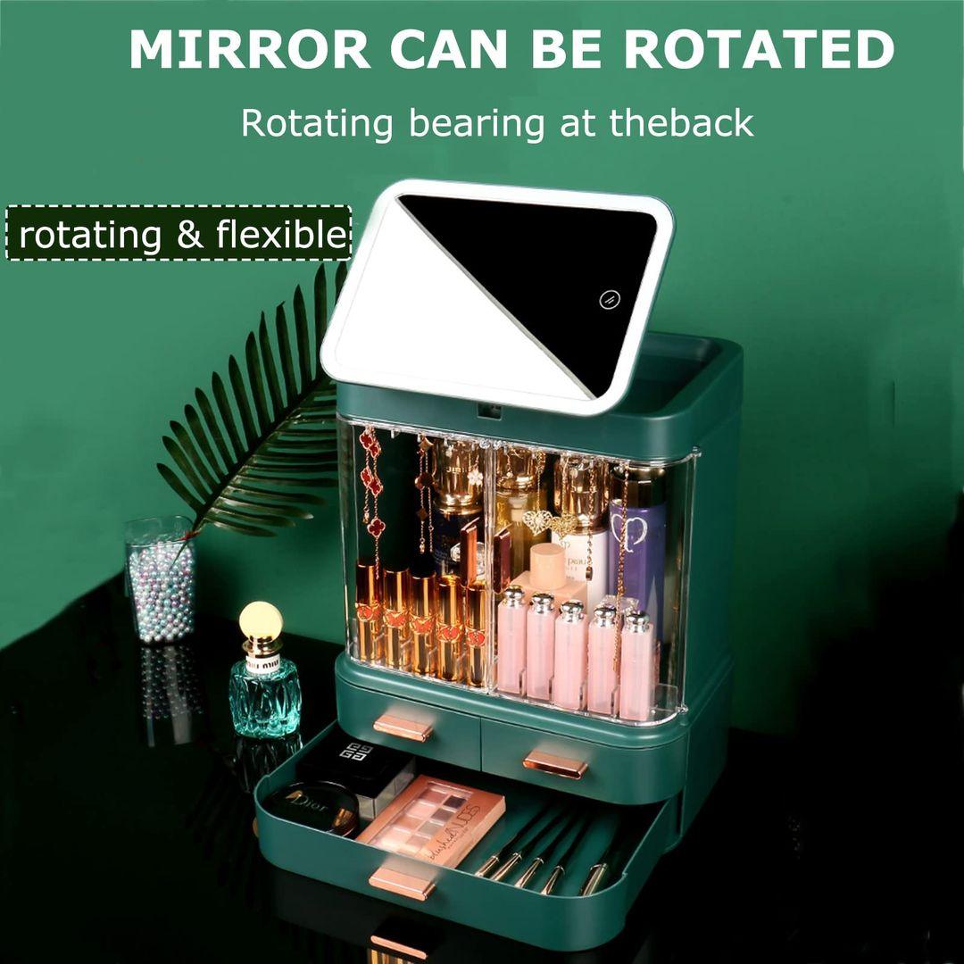 Storage Make Up Box With Mirror LED Light | Desktop Makeup Organizer Case – Dust-Proof, Drawer Type - LIFE STORES UGANDA