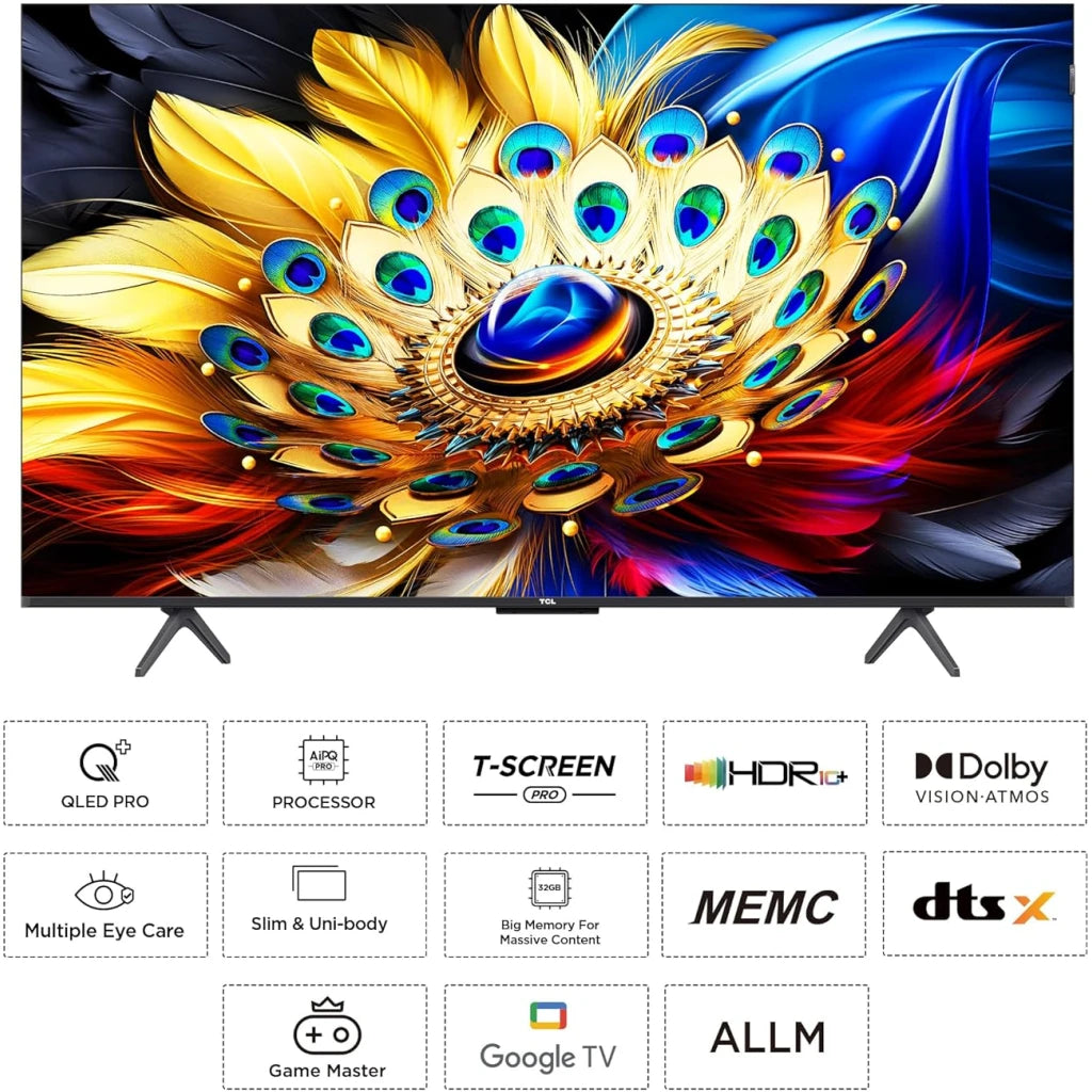 TCL 50 Inch QLED PRO 4K Ultra HD Google TV | 50C655 | HDR10+ Dolby Vision Atmos | ONKYO 2.1ch 120Hz VRR