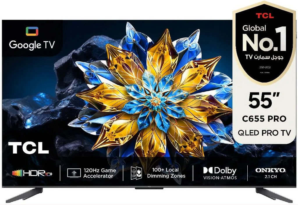 TCL 55 Inch QLED PRO 4K Ultra HD Google TV | 55C655 | ONKYO 2.1ch 144Hz VRR Dolby Vision Atmos