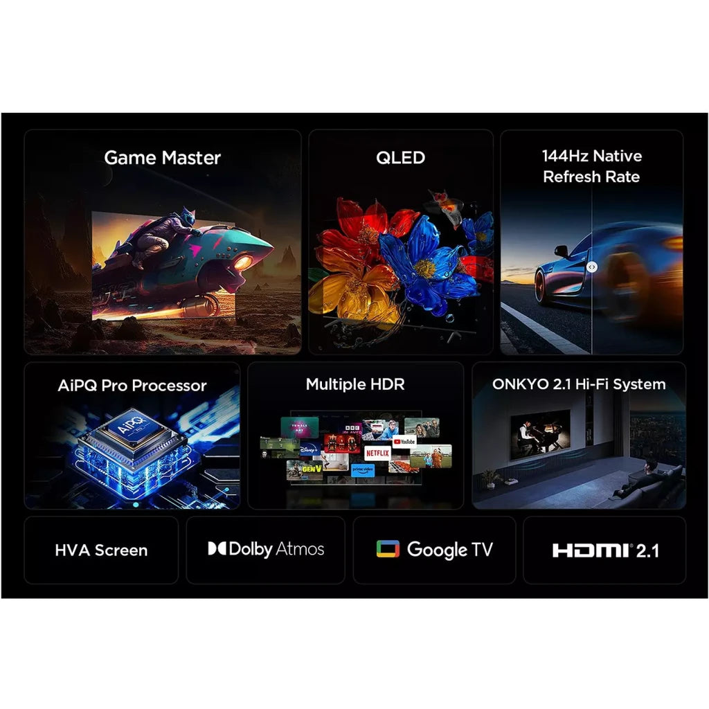 TCL 85 Inch 4K QLED HDR Google TV | 85P8K 2025 Model | 144Hz Native ONKYO 2.1ch 450 Nits | Ultra-Slim