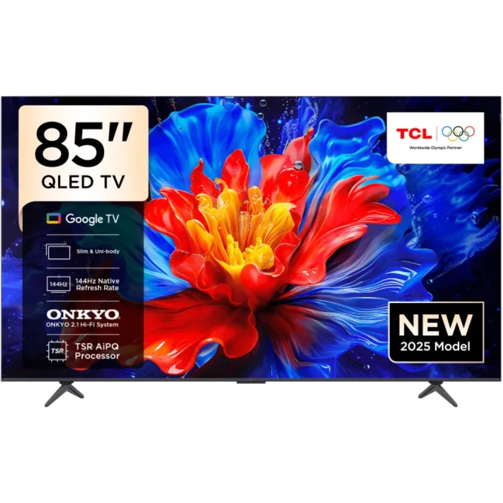 TCL 85 Inch 4K QLED HDR Google TV | 85P8K 2025 Model | 144Hz Native ONKYO 2.1ch 450 Nits | Ultra-Slim