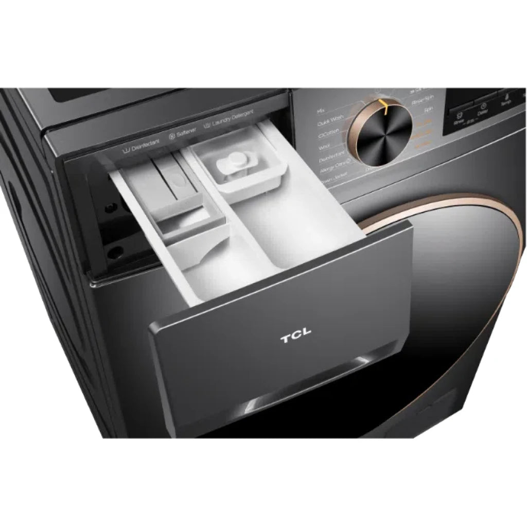 TCL 10kg Front Load Washing Machine P210FLG | 1200 RPM Direct Drive Inverter Motor | 15 Programs A+++ | Honeycomb Drum Steam Wash | Grey