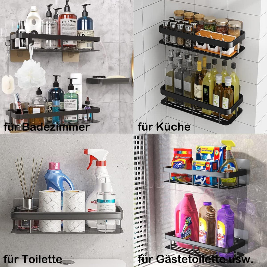 Self-Adhesive Bathroom Shower Shelf Organizer with Soap Dish – Rustproof Aluminium Caddy for Bathroom & Kitchen - LIFE STORES UGANDA