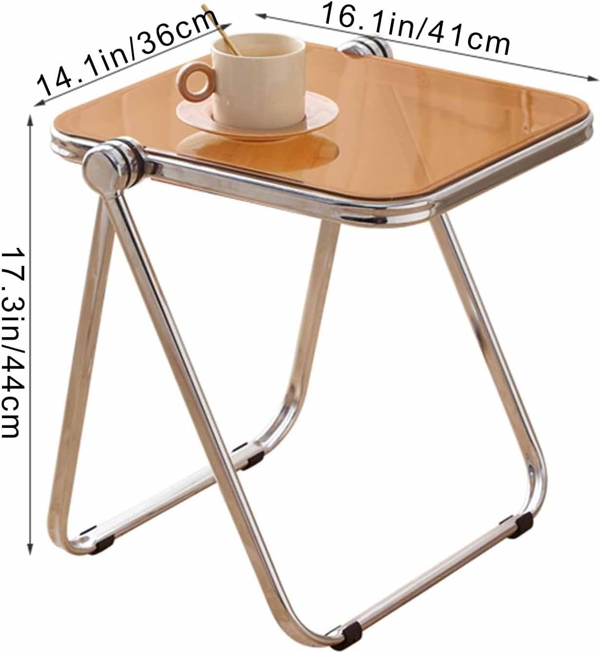 Transparent Acrylic Foldable Coffee Table – No Assembly, Smoky Gray, with Metal Frame
