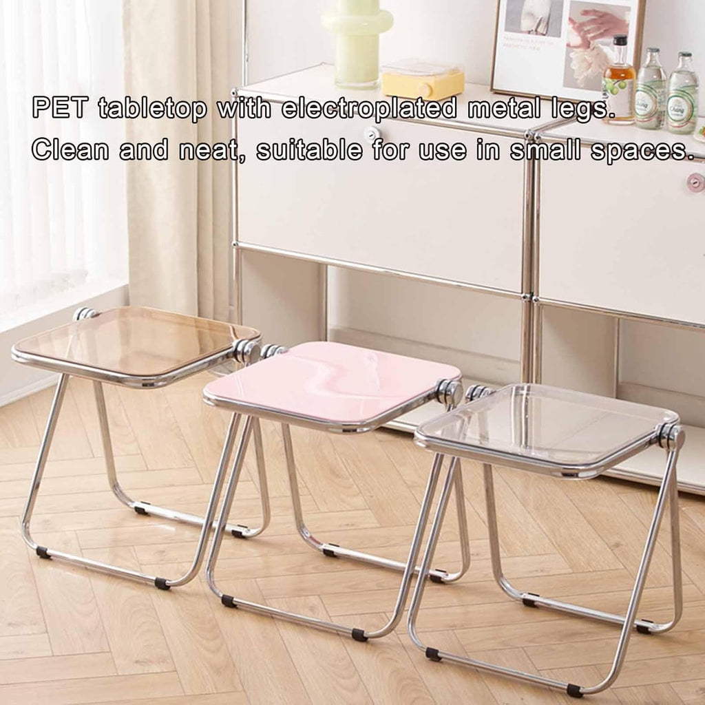 Transparent Acrylic Foldable Coffee Table – No Assembly, Smoky Gray, with Metal Frame
