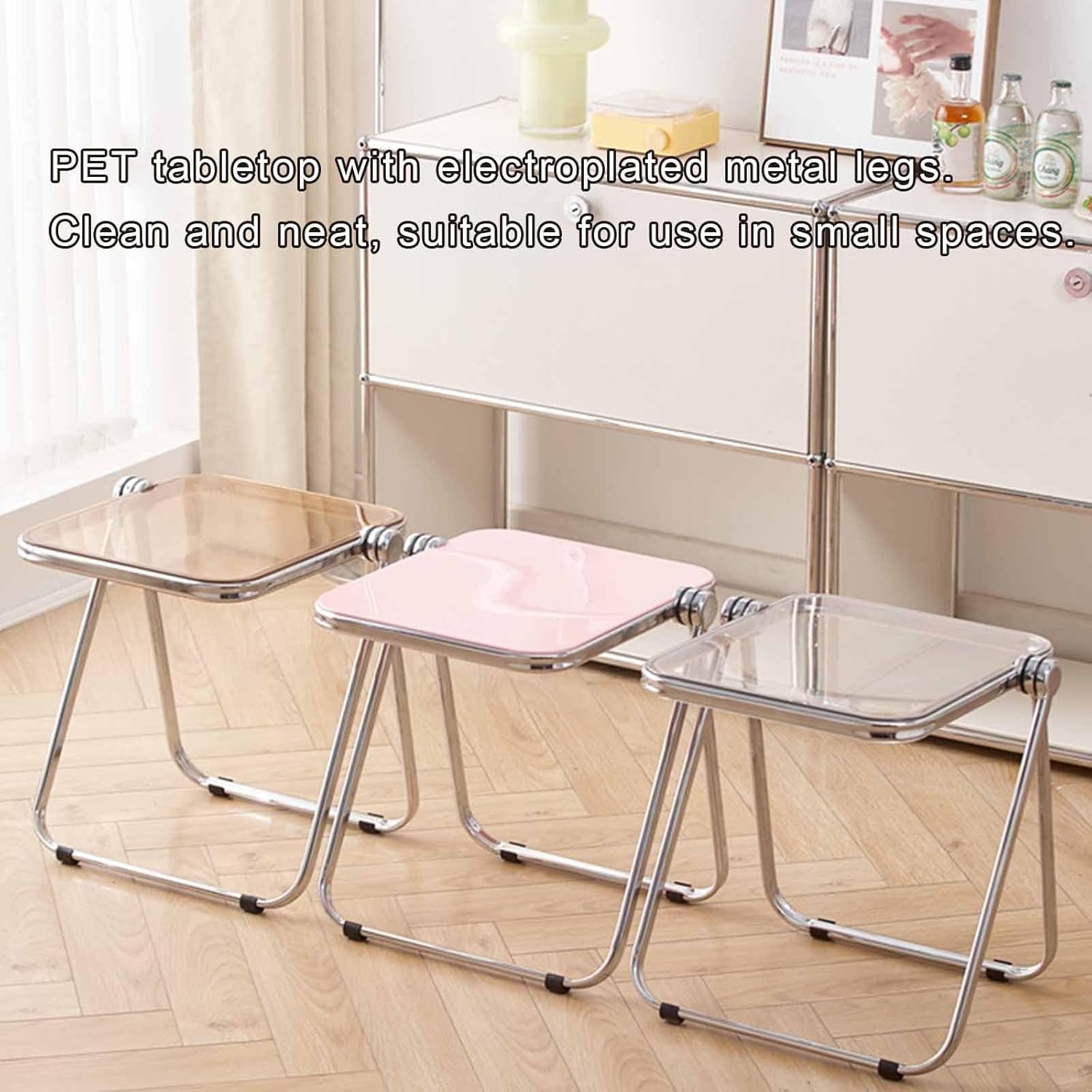 Transparent Acrylic Foldable Coffee Table – No Assembly, Smoky Gray, with Metal Frame