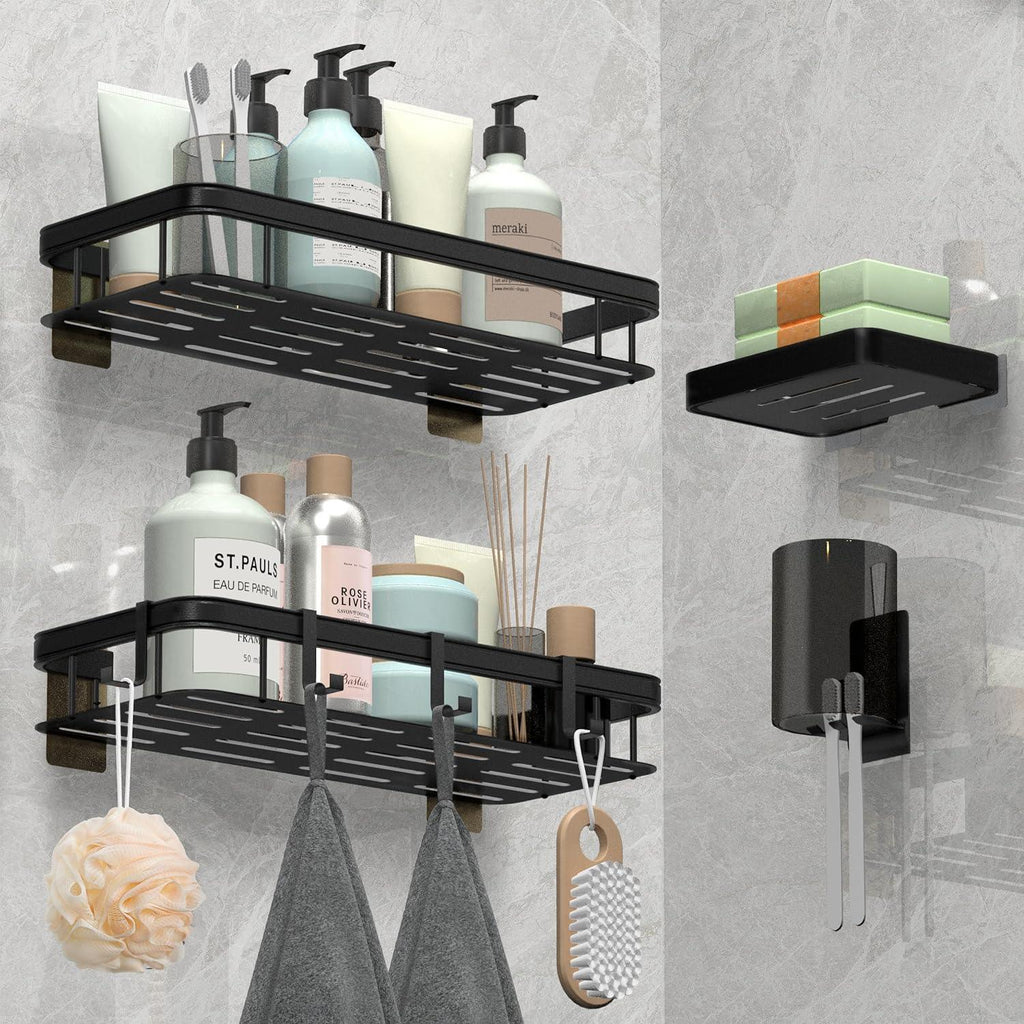 Self-Adhesive Bathroom Shower Shelf Organizer with Soap Dish – Rustproof Aluminium Caddy for Bathroom & Kitchen - LIFE STORES UGANDA