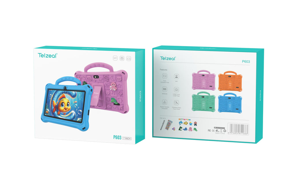 Telzeal P603 Kids Tablet | 7" HD Android, 6GB RAM 128GB Storage, Wi-Fi