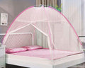 Polyester Washable Mosquito Net for King Size Bed - Foldable with Zippered Doors & 8mm PVC Coated Steel Rod, White & Blue