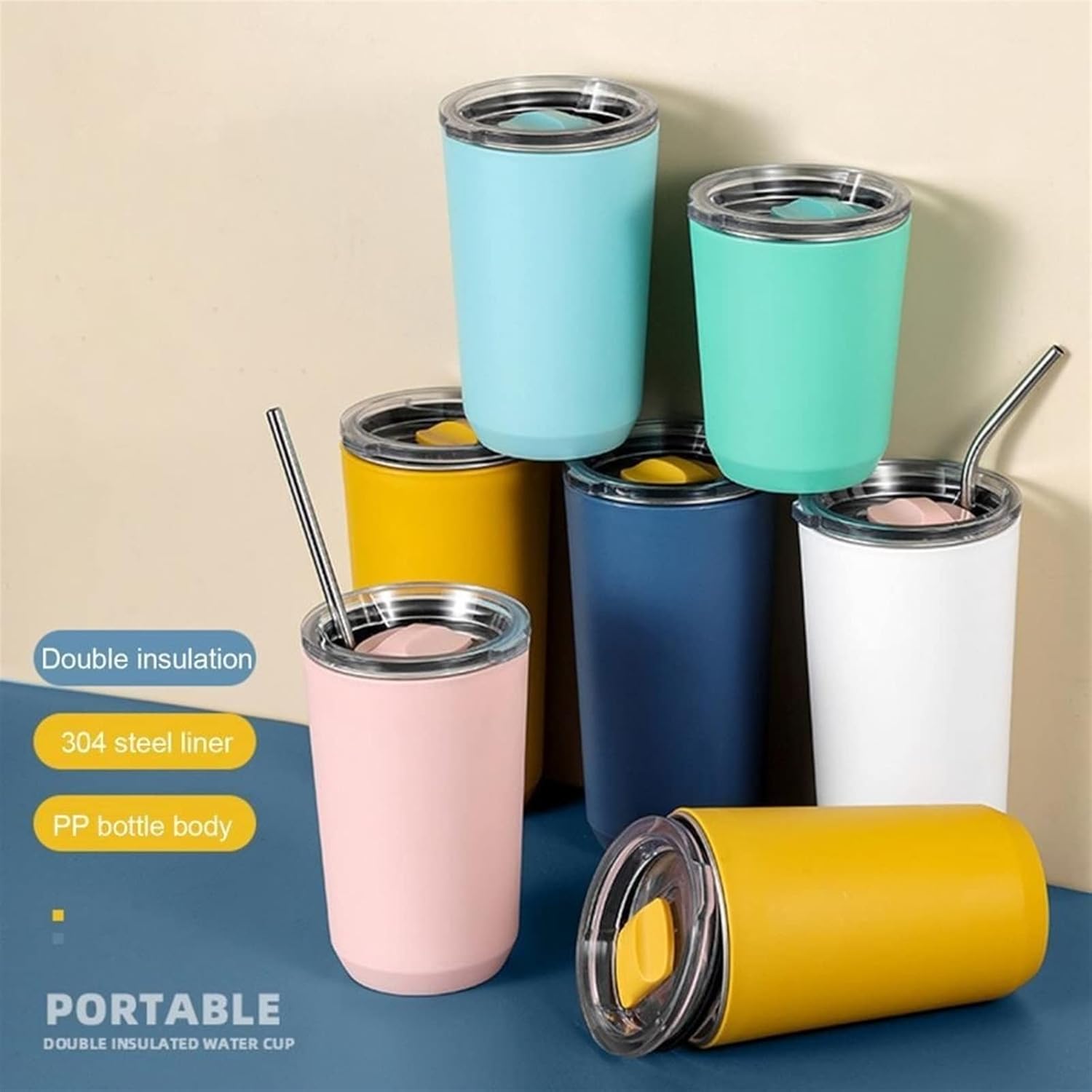 Thermos Insulated Tumbler with Push-in Lid – Vacuum Stainless Steel Travel Mug for Hot & Cold Drinks