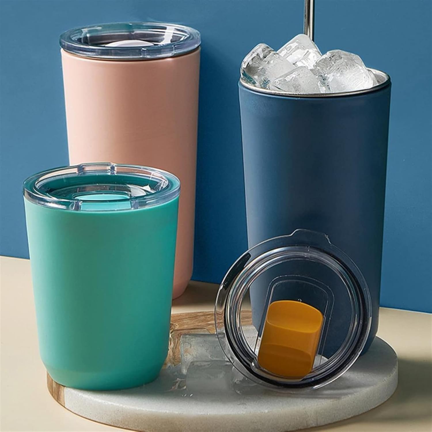 Thermos Insulated Tumbler with Push-in Lid – Vacuum Stainless Steel Travel Mug for Hot & Cold Drinks