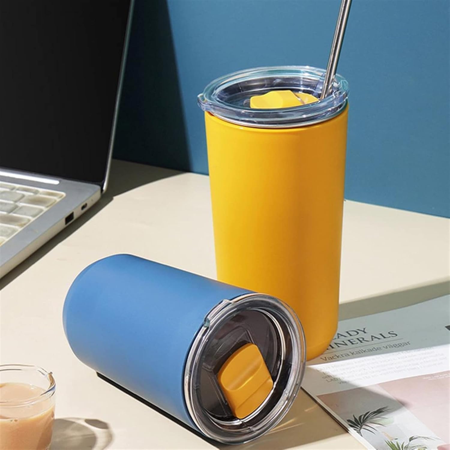 Thermos Insulated Tumbler with Push-in Lid – Vacuum Stainless Steel Travel Mug for Hot & Cold Drinks