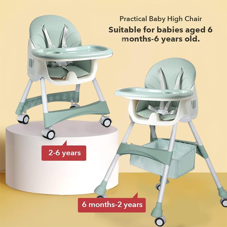 4-in-1 Multifunctional Baby High Chair | Adjustable Feeding Tray, 5-Point Harness, Wheels & Storage | Converts from High Chair to Mini Chair (6 Months to 6 Years)
