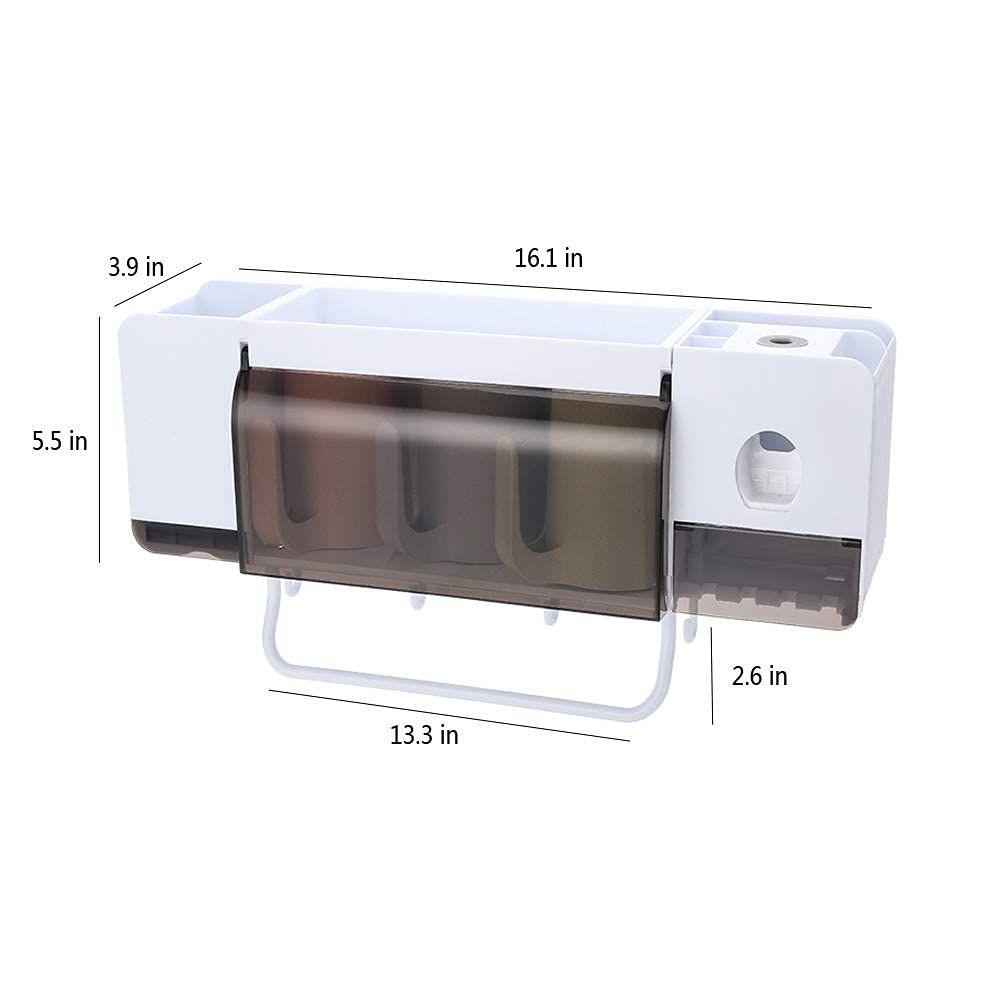 Multi-Functional Toothbrush Holder with Automatic Toothpaste Dispenser | 3 Cups, 4 Toothbrush Slots, Towel Bar, and Dustproof Cover - LIFE STORES UGANDA