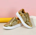 Sneakers for Women, Comfortable Sneakers for Women Summer Classic No Slip Shiny Sparkly Lace Up Wedge Sneakers- SKJOJO