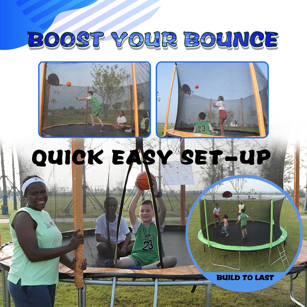 SkyBound 10FT Trampoline for Kids Adult, Outdoor Trampoline with Enclosure Net & Basketball Hoop